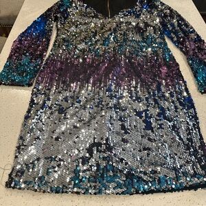 Fashion Nova Purple, Silver & Blue Sequin Dress